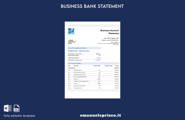 modello verificato di estratto conto aziendale della Bank of Nauruan in formato 